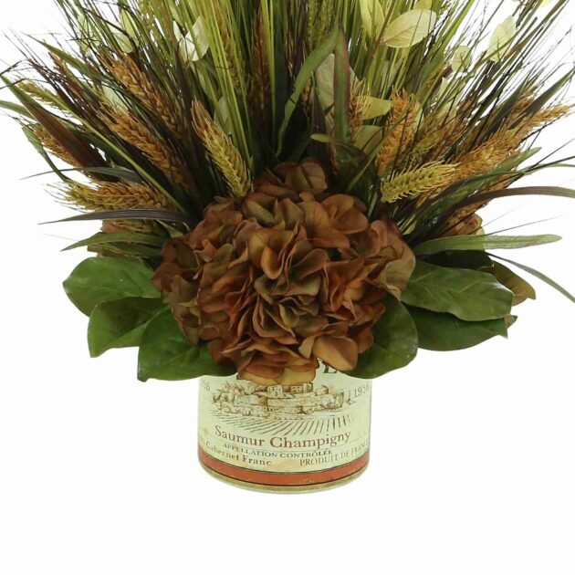 Fall Hydrangea and Grass Arrangement in a Glass Label Vase - Image 5